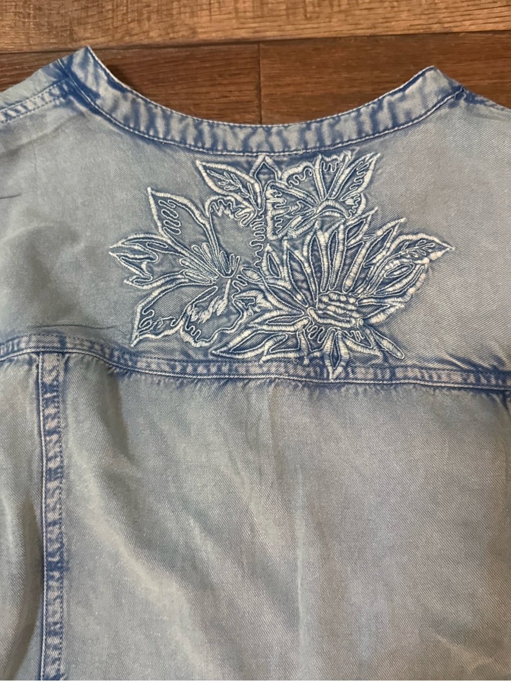 Soft Surroundings Light Blue Embroidered Chambray Denim Shirt - Picture 9 of 12